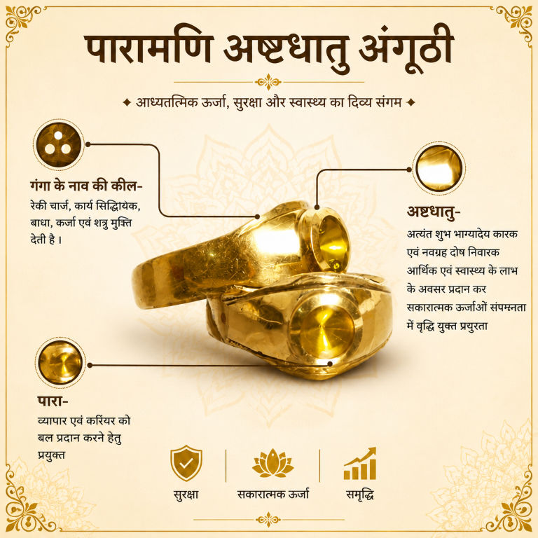 पारामणि अष्टधातु अंगूठी - गंगा के नाव की कील, अष्टधातु एवं पारा निर्माण विवरण